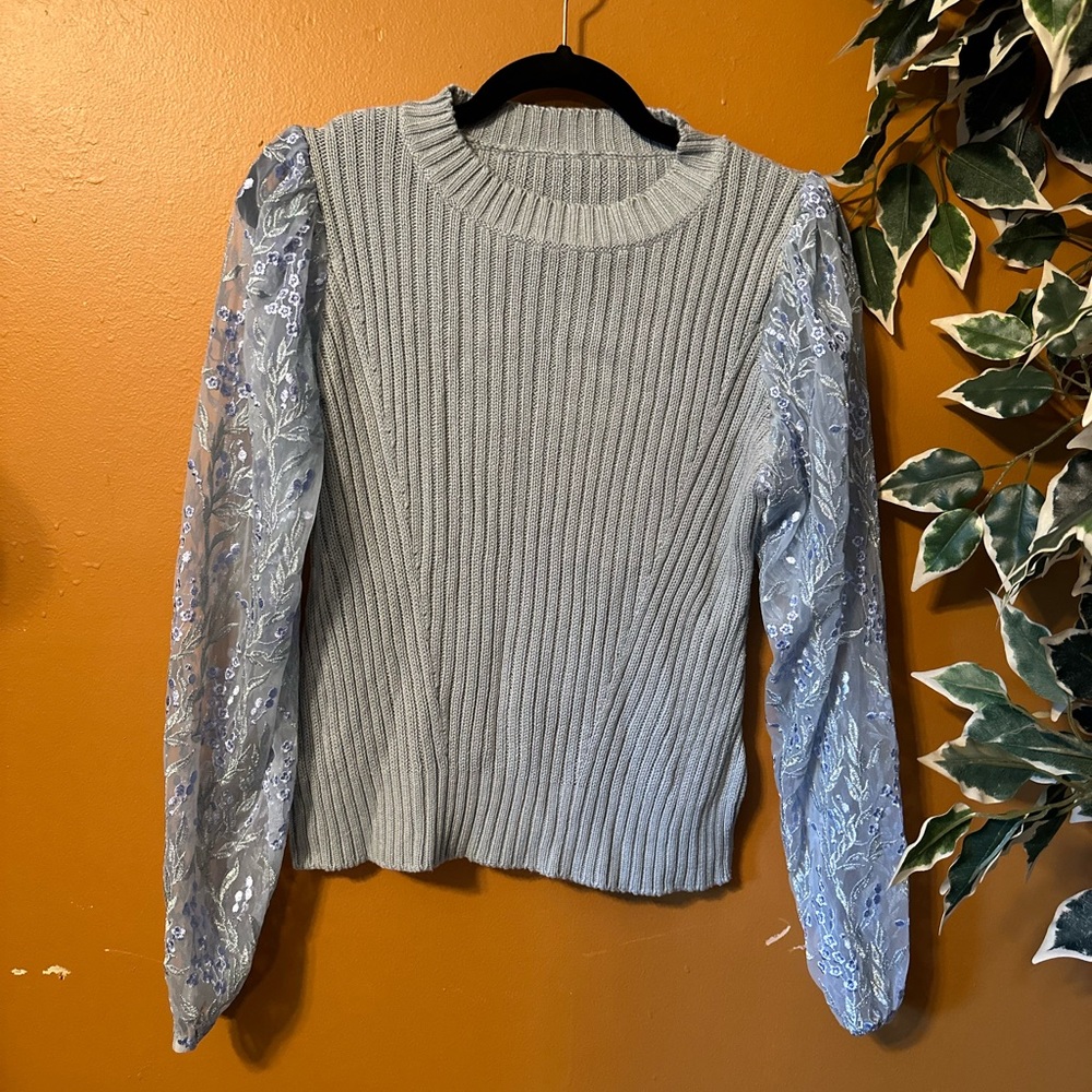 embellished mixed textile sweater